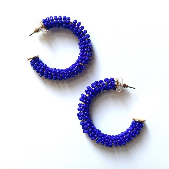 Blue Beaded Hoop Earrings - Picture 3 of 3